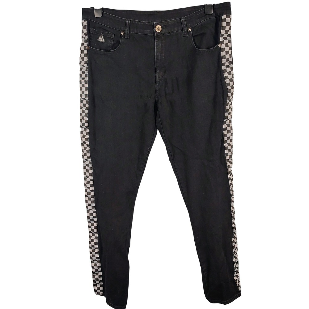 DNM Collection Mens SZ 38 Checkered Stripe Jeans Black Skater Punk‎ Streetwear